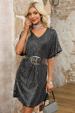Load image into Gallery viewer, Sequin V-Neck Short Sleeve Mini Dress