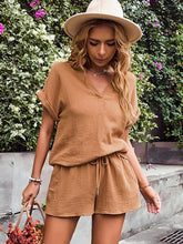 Load image into Gallery viewer, Notched Short Sleeve Top and Shorts Set