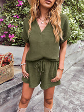 Load image into Gallery viewer, Notched Short Sleeve Top and Shorts Set