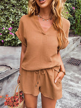 Load image into Gallery viewer, Notched Short Sleeve Top and Shorts Set