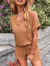 Load image into Gallery viewer, Notched Short Sleeve Top and Shorts Set