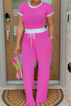 Load image into Gallery viewer, Contrast Trim Round Neck Top and Pants Set