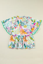 Load image into Gallery viewer, Ruffled Printed Tie Neck Blouse