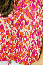 Load image into Gallery viewer, Ruffled Printed Tie Neck Cap Sleeve Blouse