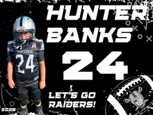 Load image into Gallery viewer, Raiders homecoming sign football and cheer fundraiser- 24x18 coroplast custom sign-pick up only-orders due by 5pm Tuesday 10/7

