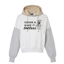 Load image into Gallery viewer, Grimm &amp; Bare It- color block cropped sweatshirt- reaper- gray/tan
