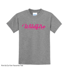 Load image into Gallery viewer, CCSC-WILDFIRE TEXT- Port and Co YOUTH Fan Favorite tee- heather gray + pink

