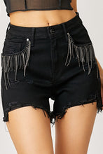 Load image into Gallery viewer, RISEN Frayed Hem Denim Shorts with Fringe Detail Pockets
