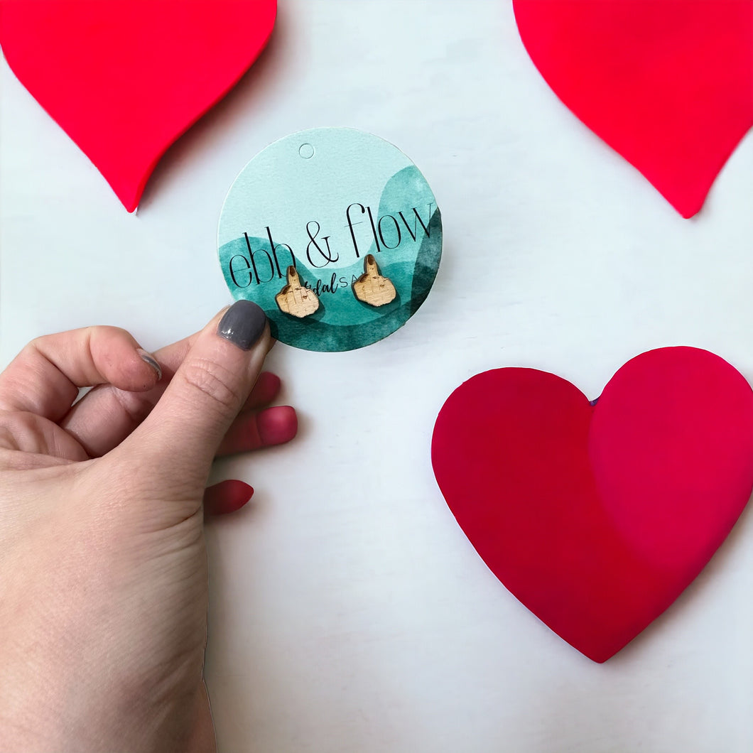 Middle finger wooden stud earring