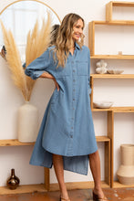 Load image into Gallery viewer, Sew In Love High-Low Button Up Roll-Tab Sleeve Denim Dress
