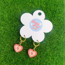 Load image into Gallery viewer, Powerpuff Heart Earrings | Heart Huggie Hoop Earrings
