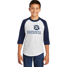 Load image into Gallery viewer, Port &amp; Company® Youth Core Blend 3/4-Sleeve Raglan Tee CC Phoenix
