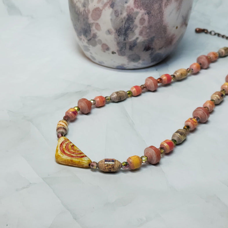 Aztec Paper Bead Necklace - 17