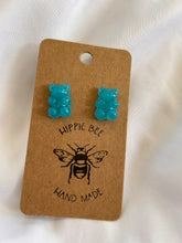 Load image into Gallery viewer, Shimmery blue-beary gummy bear stud earrings
