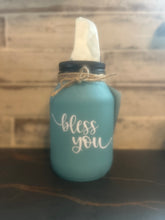Load image into Gallery viewer, teal/aqua mason jar tissue holder
