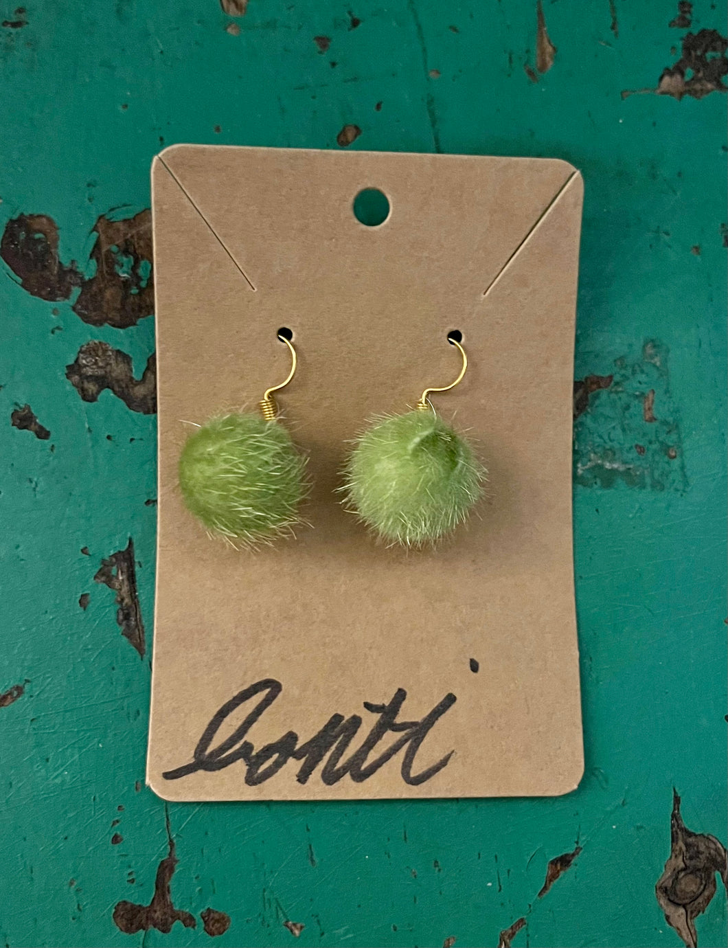 Green Puff Earrings