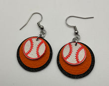 Load image into Gallery viewer, Orange and Black Baseball Faux Leather Earrings
