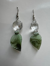 Load image into Gallery viewer, Silver Dangling Earrings with Vintage Glass Gems and Leaf Charms
