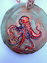 Load image into Gallery viewer, Hand Painted Wooden Ornament - Octopus Illustration
