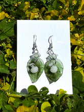 Load image into Gallery viewer, Silver Dangling Earrings with Vintage Glass Leaf Charms
