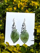 Load image into Gallery viewer, Silver Dangling Earrings with Vintage Leaf Charms
