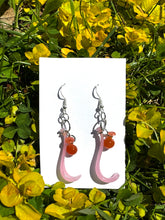 Load image into Gallery viewer, Silver Dangling Earrings with Vintage Glass Petal Charms

