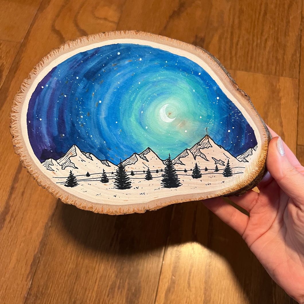 Crescent Moon Wood Painting