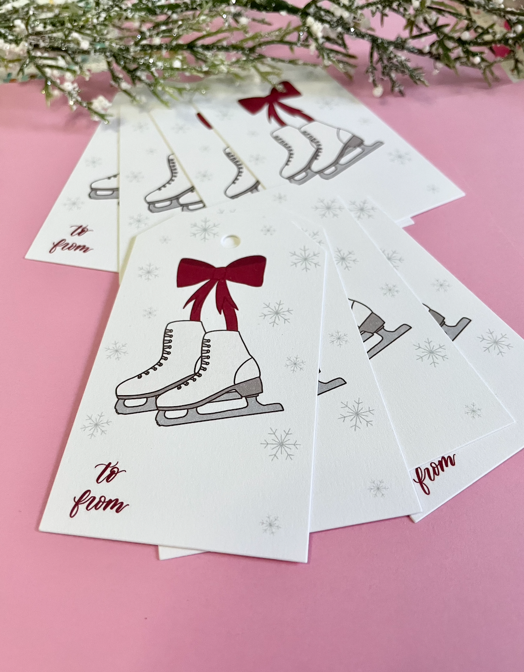 Ice Skate with Bow Holiday Gift Tags | Set of 8