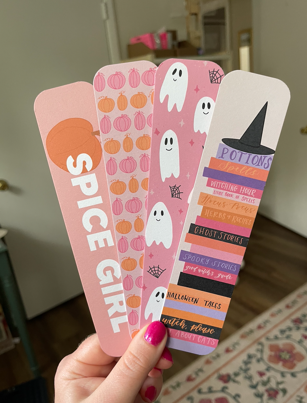 Pink Fall Bookmarks | Spooky Cute Bookmarks | Set of 4