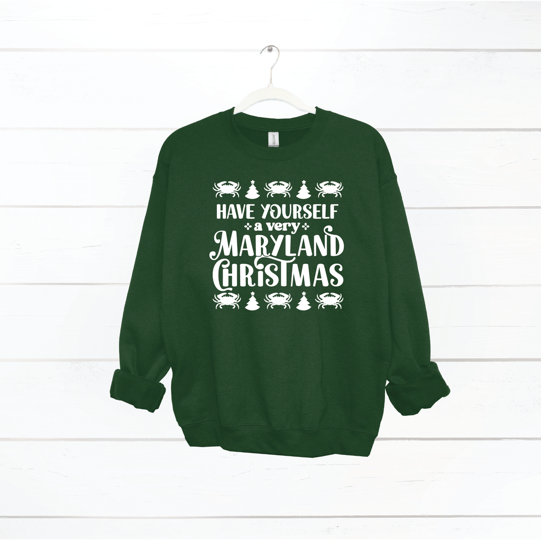 Maryland Christmas Sweatshirt- Green with white text
