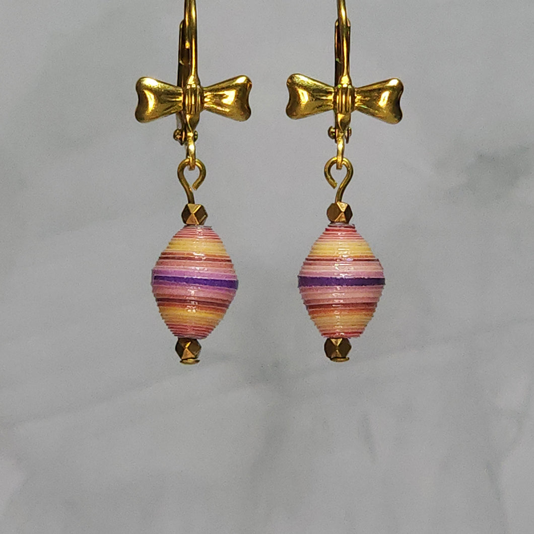 Brass Bow Lever Back Multi-Color Earrings - 1-3/8