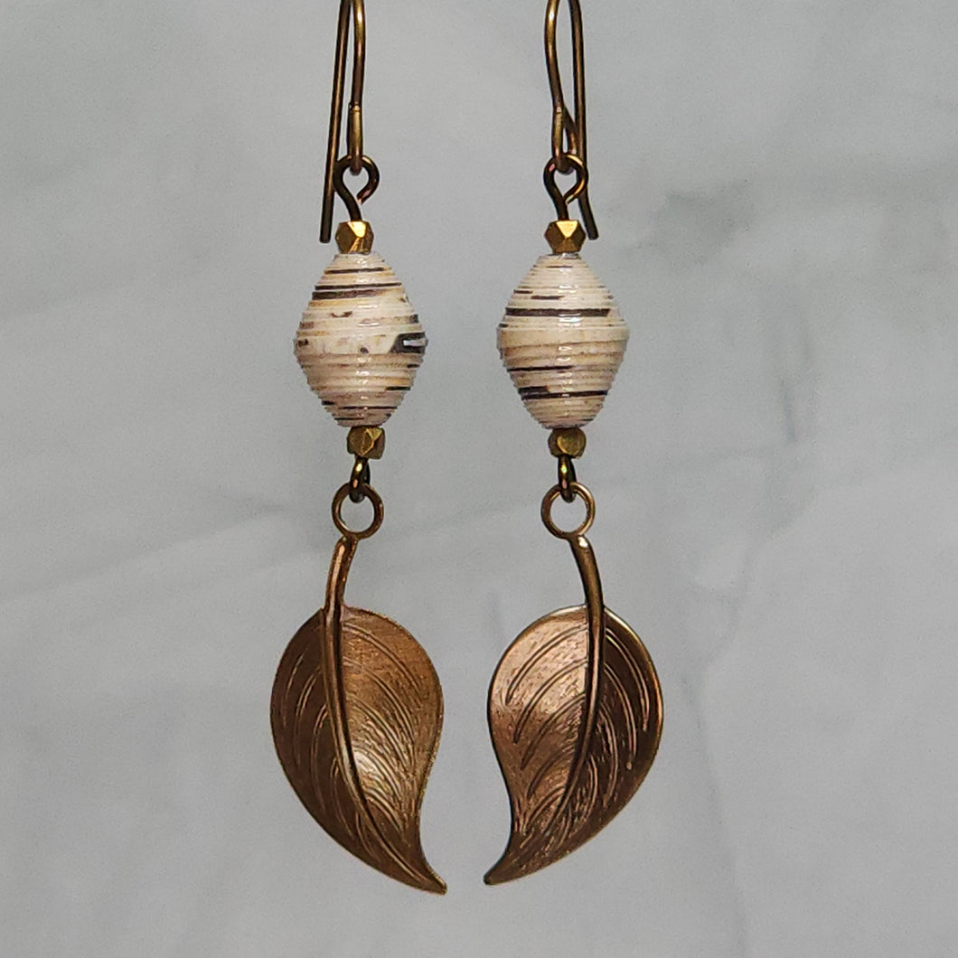 Earth Tone Copper Leaf Dangle Earrings - 2-1/2