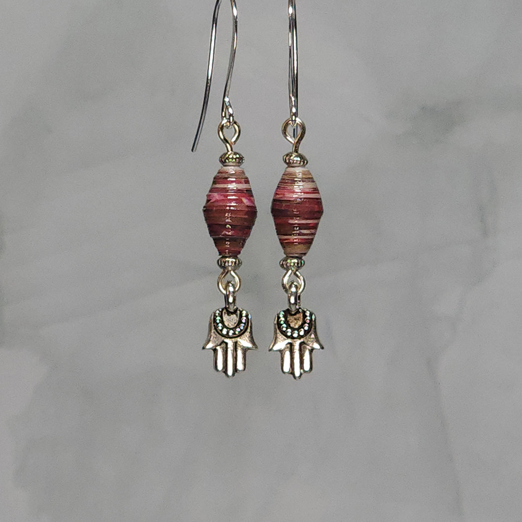 Earth Tone Silver Hamsa Hands Earrings - 1-7/8