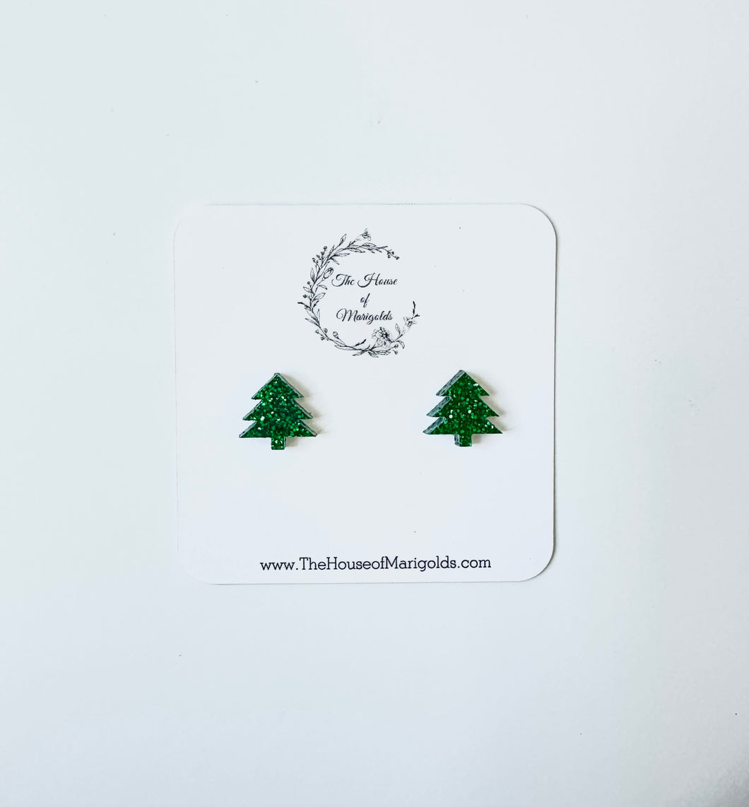 Glitter Tree Stud Earrings