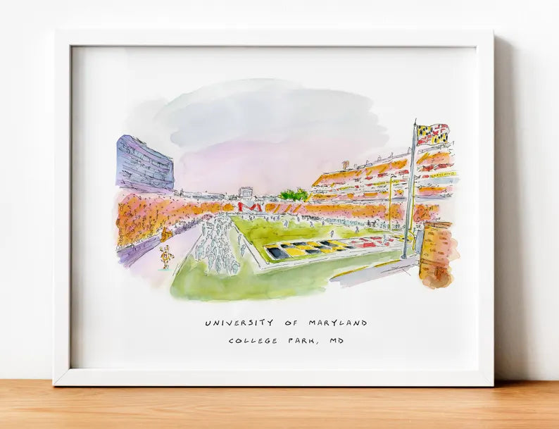 University of Maryland Watercolor Illustration Print 8x10 print