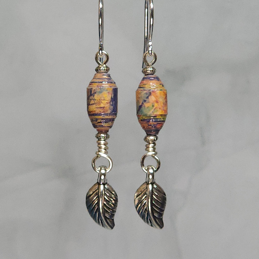 Multi-Color Silver Leaf Dangle Earrings - 2