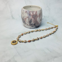 Load image into Gallery viewer, Sun Coin Paper Bead Necklace - 17" with 2" chain extender
