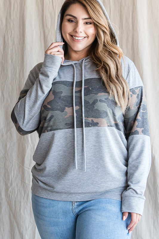 Camo contrast drawstring hoodie