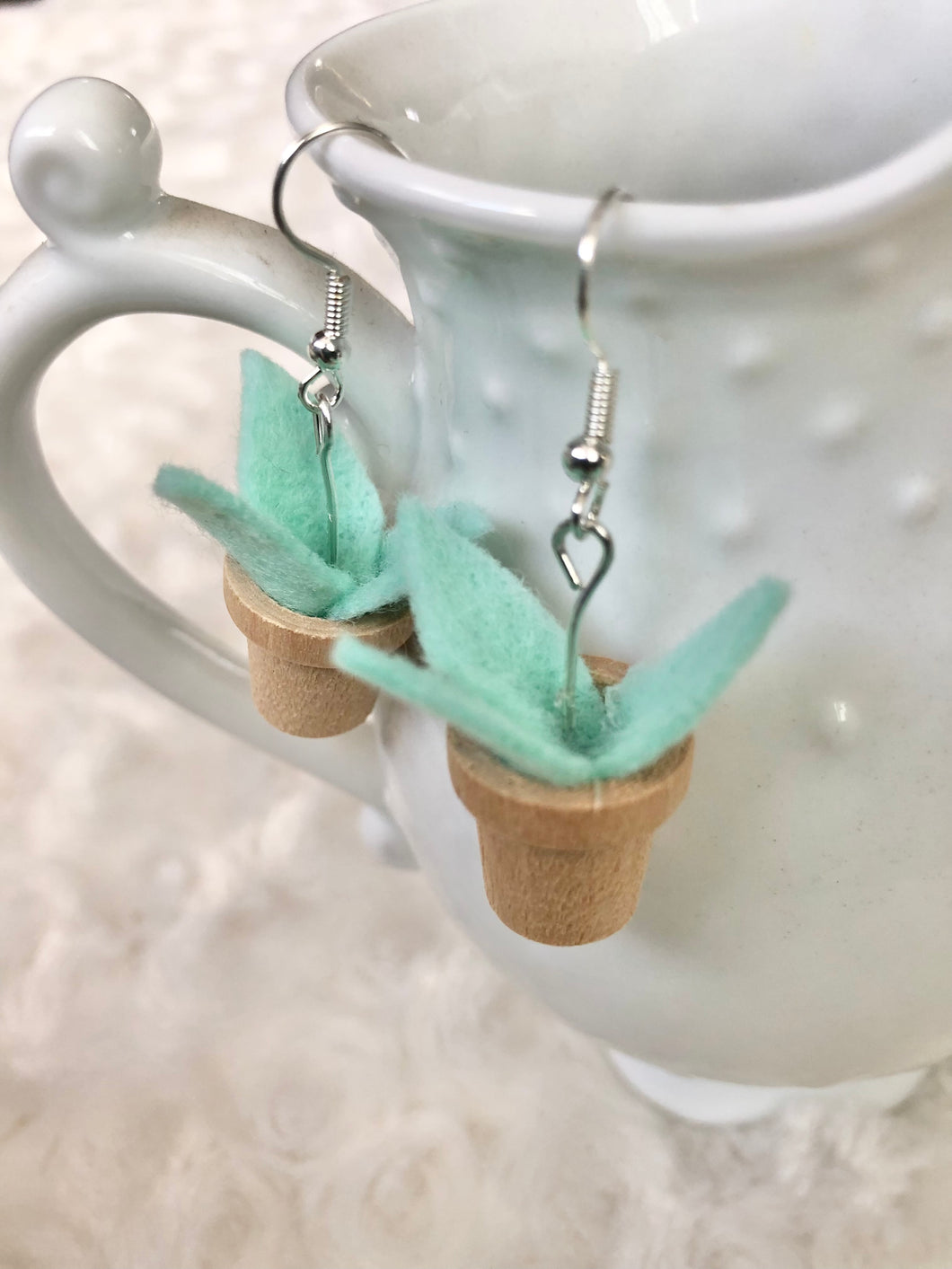 Mint Green Planted Pot Earrings