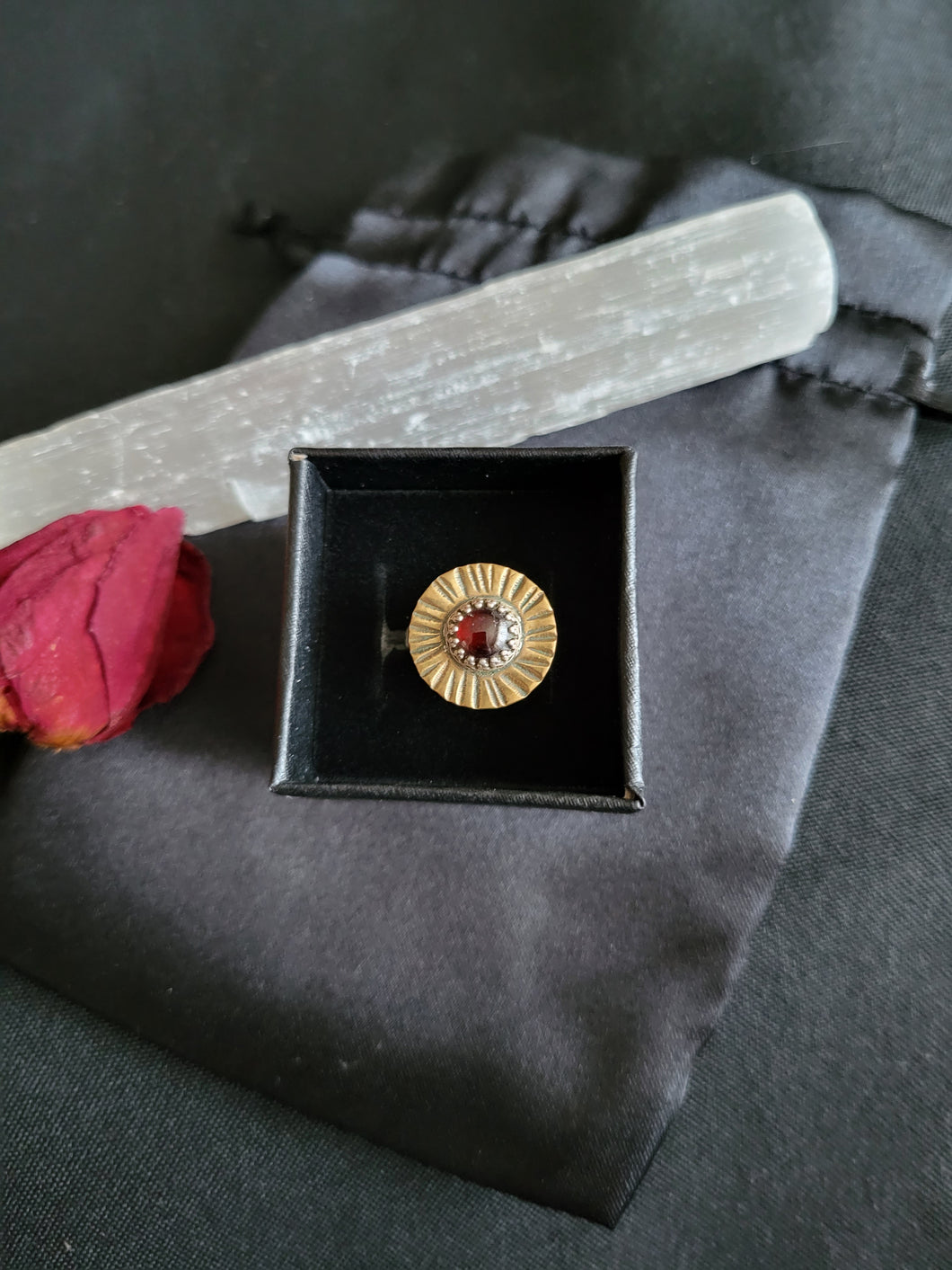 Garnet Sun Dial Ring