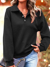 Load image into Gallery viewer, Waffle-Knit Collared Neck Long Sleeve Sweatshirt
