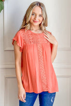 Load image into Gallery viewer, And The Why Lace Detail Ruffle Short Sleeve Blouse
