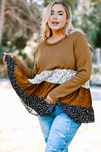 Load image into Gallery viewer, Plus Size Animal Print Color Block Ribbed Babydoll Top
