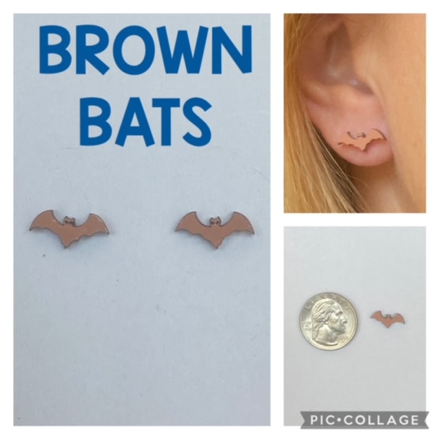 Brown Bats Stud Earrings