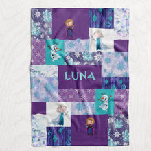 Load image into Gallery viewer, Personalized Frozen Inspired Blanket - Queen Elsa &amp; Princess Anna Faux Quilt Style Plush Minky Blanket
