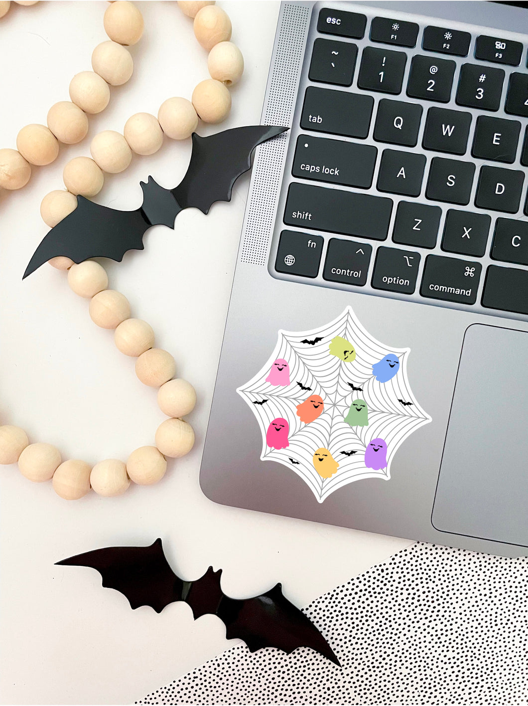 Happy Ghost Spiderweb Halloween Sticker