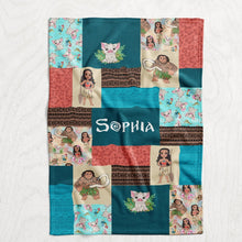Load image into Gallery viewer, Personalized Moana Inspired Blanket - Polynesian Princess Faux Quilt Style Plush Minky Blanket
