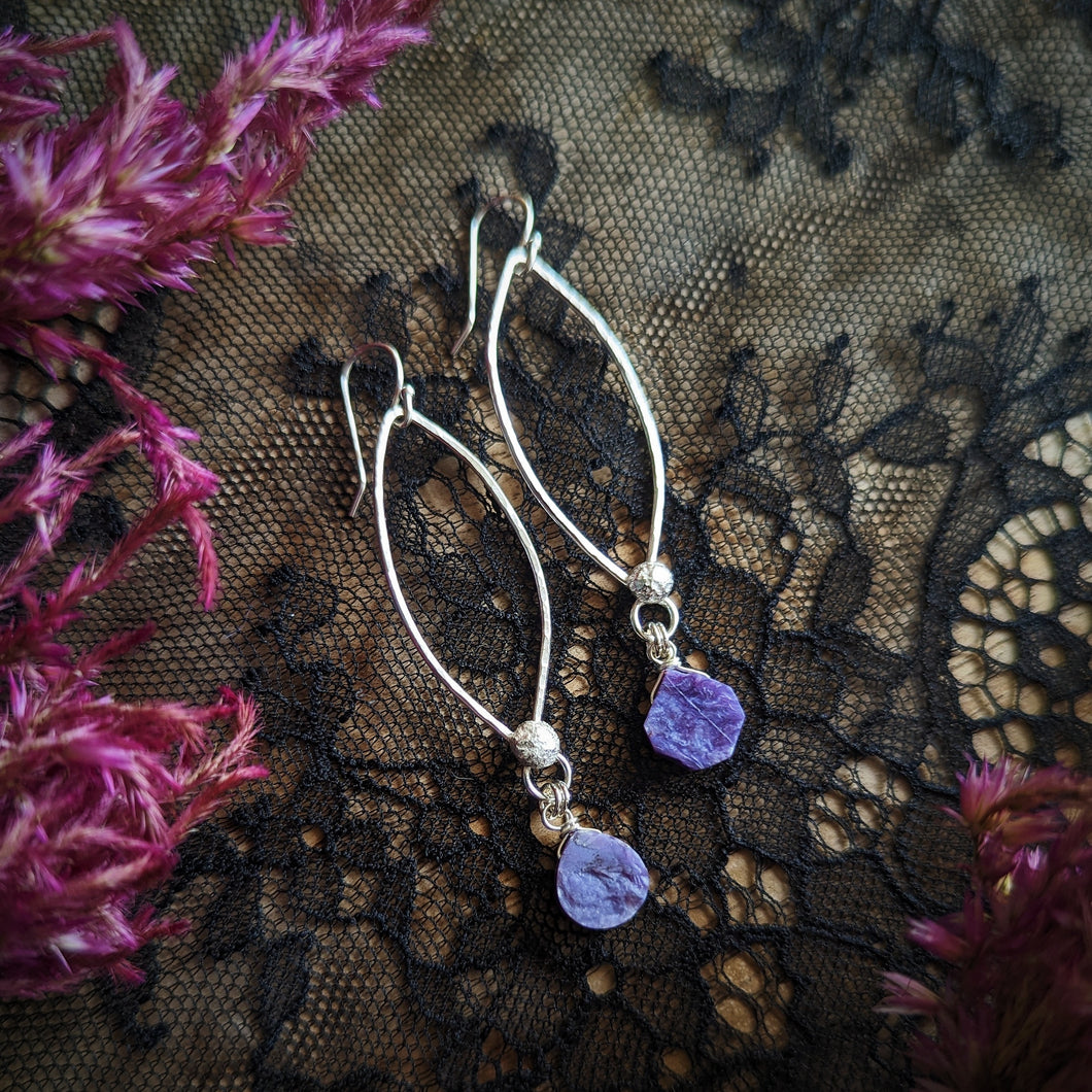 Raw Charoite Vent Earrings