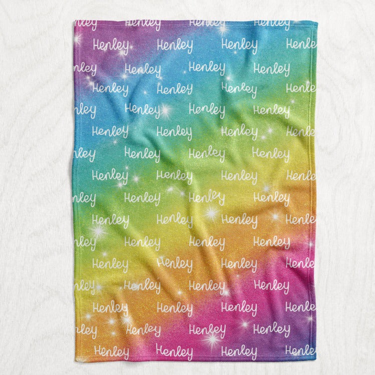Personalized Repeating Name RAINBOW Plush Minky Blanket - Design It Yourself Font & Color Selection