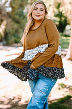 Load image into Gallery viewer, Plus Size Animal Print Color Block Ribbed Babydoll Top
